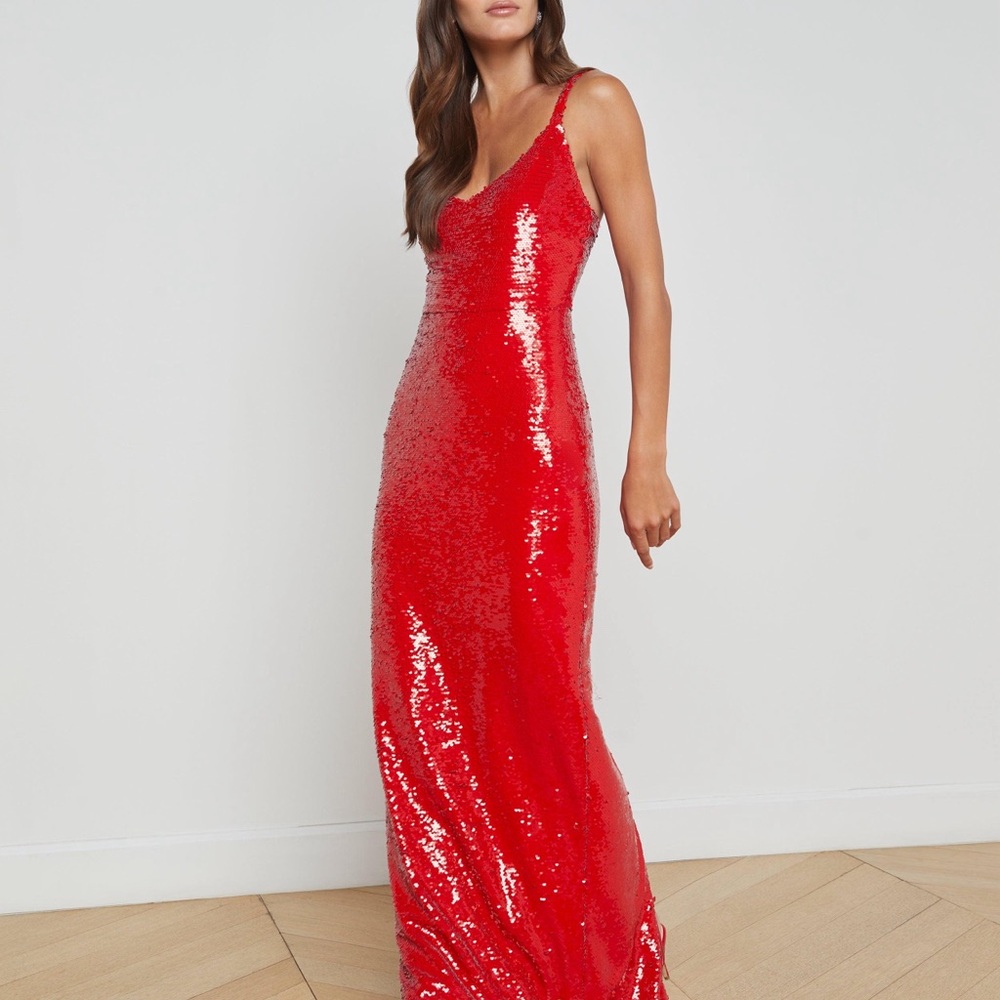 L'AGENCE Red Sequin Maxi Dress